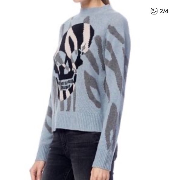 Skull Cashmere Jaden Sweater Women Skull Animal Print Blue Cashmere Wool Goth S - Picture 16 of 17